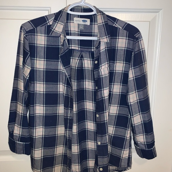 blue, white, pink kids/ teen flannel (L- 10-12)